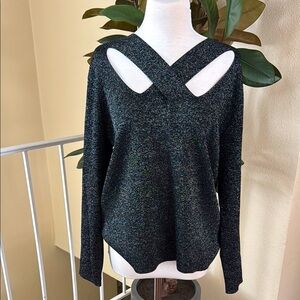 Michael Kors Cut Out Detailed Metallic Black Knitted Long Sleeve Sweater Size 3X